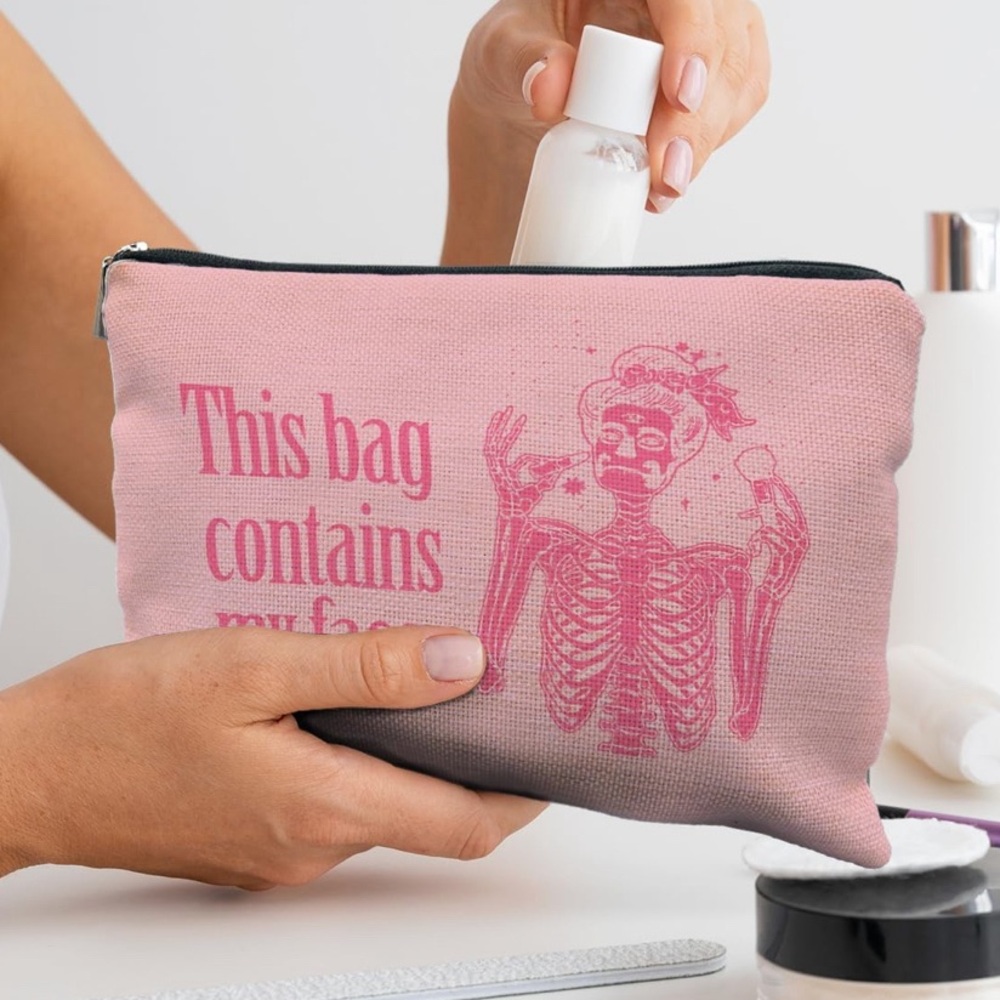 Pink Skeleton Cosmetics Bag, NWT - Picture 3 of 4